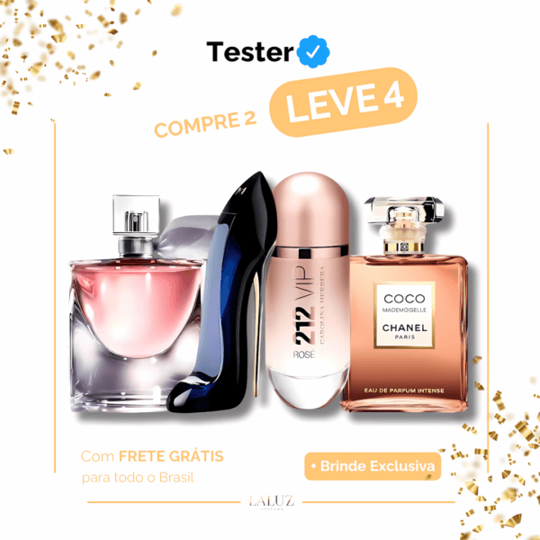 Combo de 4 Perfumes Tester - Coco Chanel Mademoiselle, 212 VIP Rosé, La Vie est Belle, e Good Girl