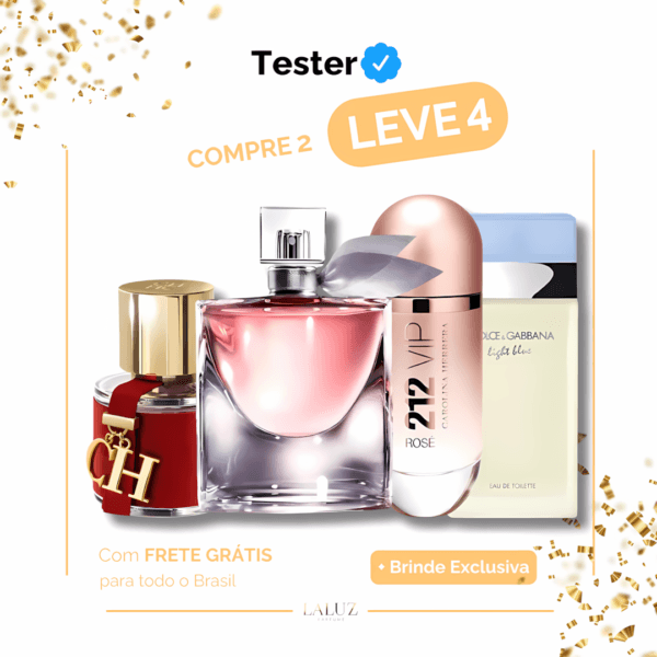 Combo de 4 Perfumes Tester - CH Feminino, 212 VIP Rosé, La vie est belle e Light Blue