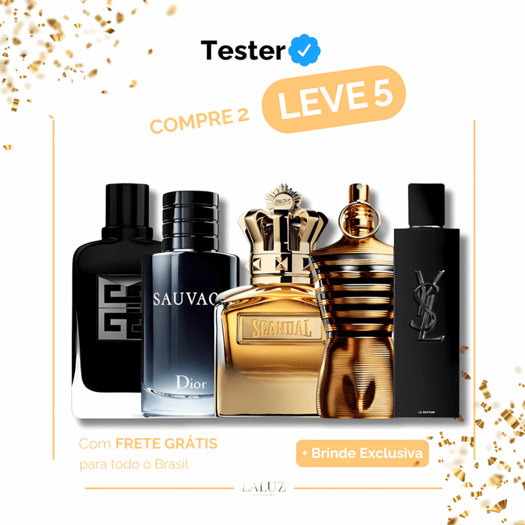 Combo de 5 Perfumes Tester – Gentleman, Sauvage, Scandal Absolu, Le Male e YSL Myslf